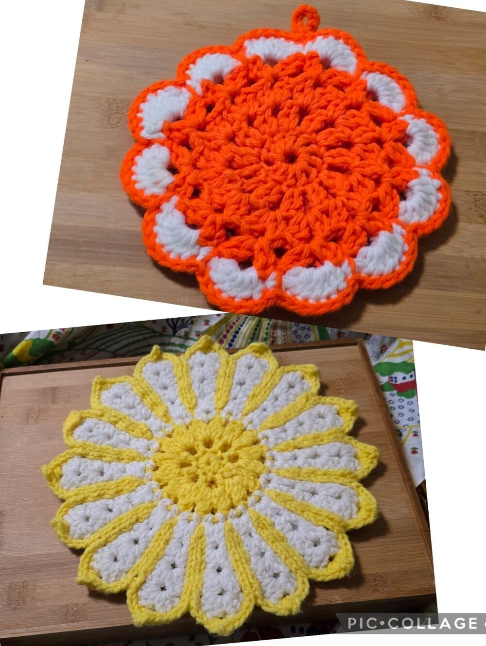Vintage | Handmade Daisy Crochet Hot Pad - Yellow & White & 2 Orange